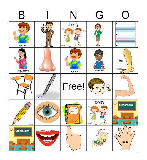 Ch. P.E. Body parts and classroom items Bingo Card
