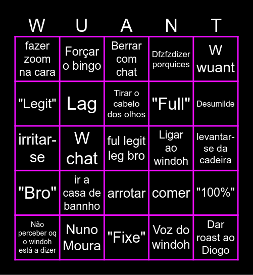 Wuant Bingo Card