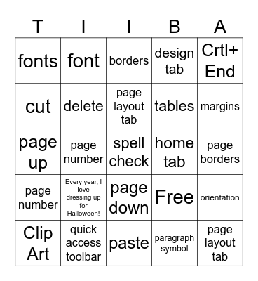 TIIBA October Bing Bingo Card