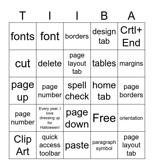 TIIBA October Bing Bingo Card