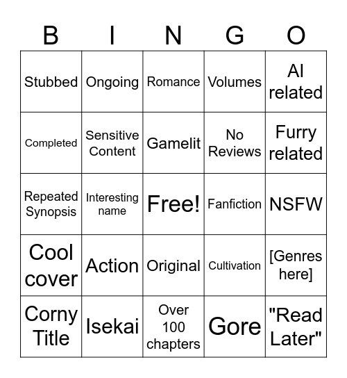 Royal Road Bingo Card