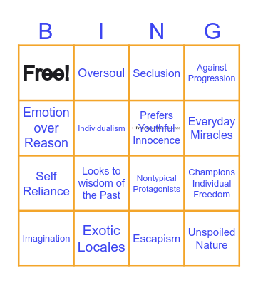 Transcendentalist/Romanticism Bingo Card