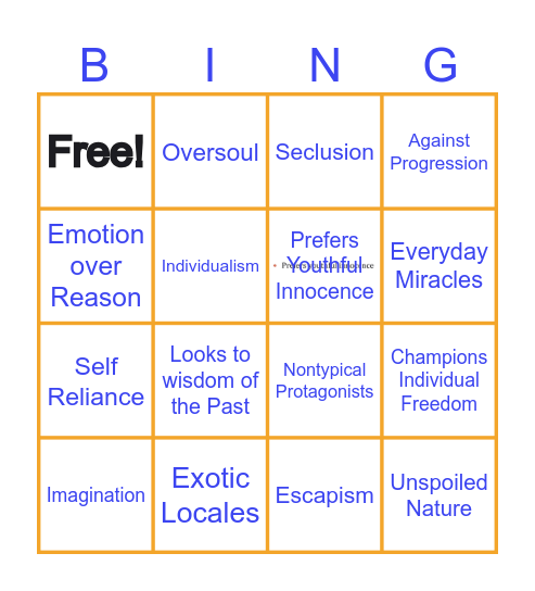 Transcendentalist/Romanticism Bingo Card