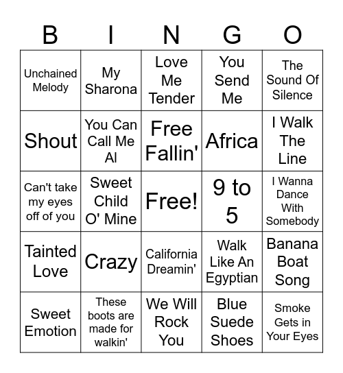 Music Bingo Card