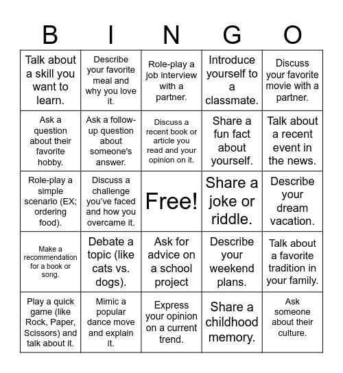 COMMUNICATIVE BINGO Card