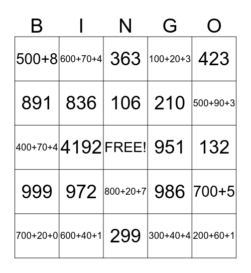 Place Value and Expanded Form Bingo Card