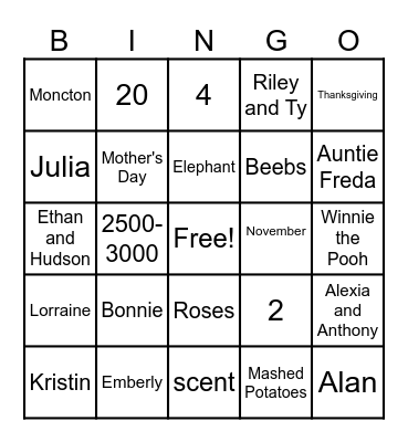 Barbara's Shower Bingo Card