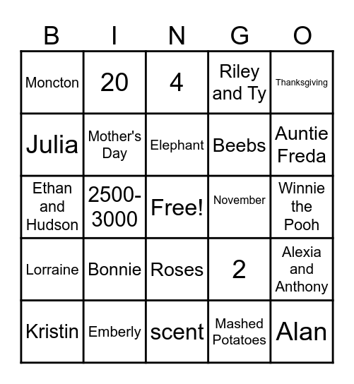 Barbara's Shower Bingo Card