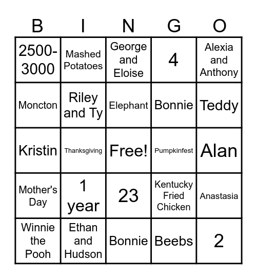 Barbara's Shower Bingo Card