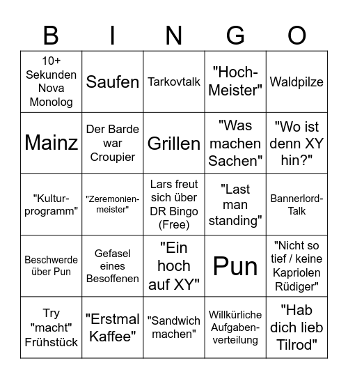 DR Bingo Card