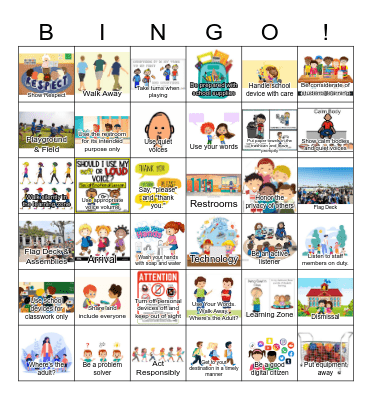 Positive Behavior Expectations Matrix Bingo Card
