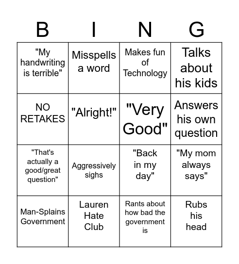 Schlifer Bingo Card