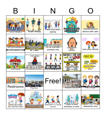 Positive Behavior Expectations Matrix Bingo Card