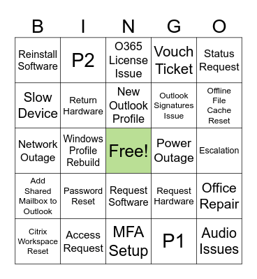 TSD Bingo Card