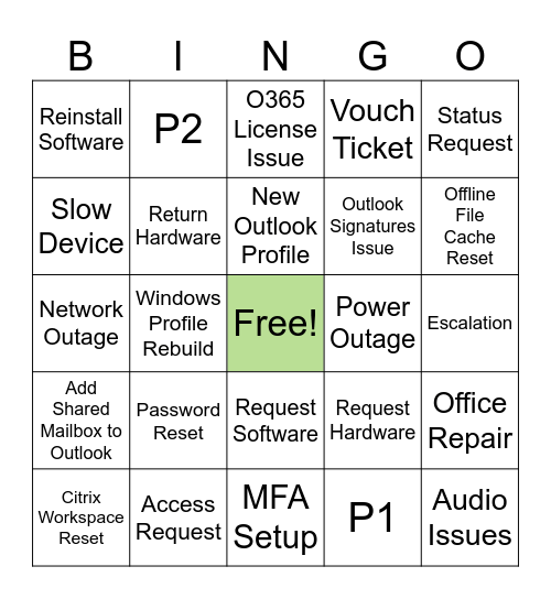 TSD Bingo Card