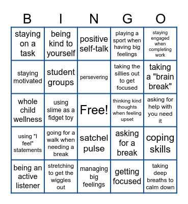 End of Session Bingo Card