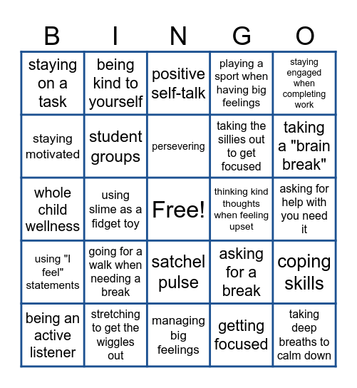 End of Session Bingo Card