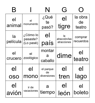 Experiencias Bingo Card