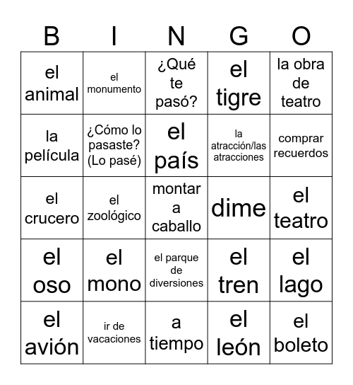 Experiencias Bingo Card