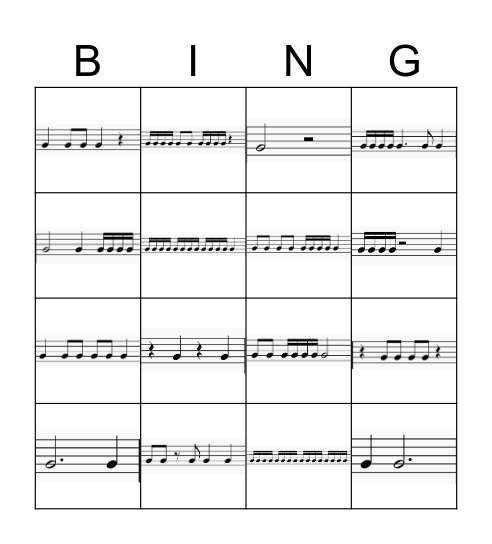 Rhythm Bingo Card