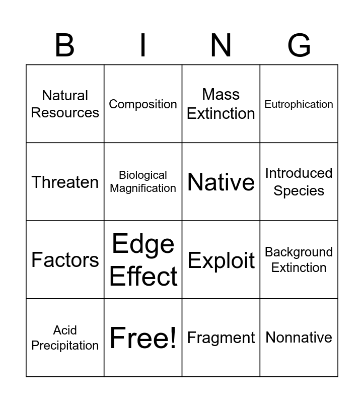 Lesson 2 Vocabulary BINGO Card