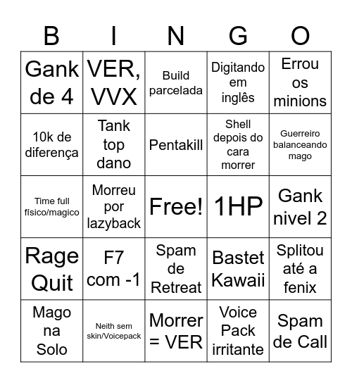 Smite Bingo Card