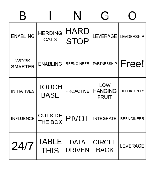 Buzz Word Bingo Card