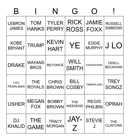 DIDDY LIST Bingo Card