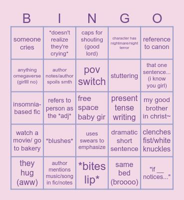 fanfic time Bingo Card