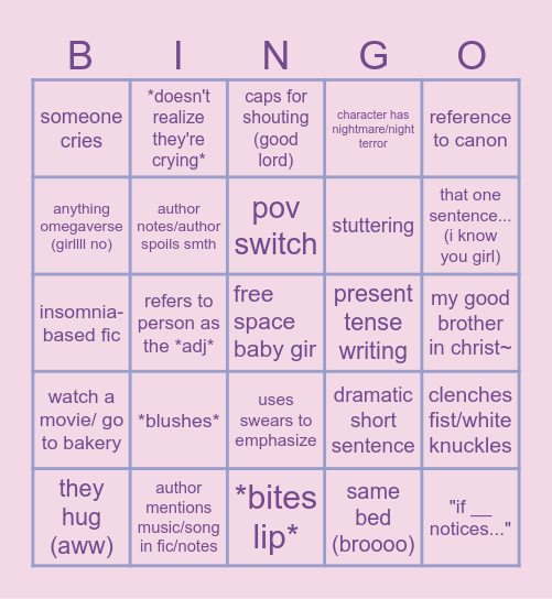 fanfic time Bingo Card