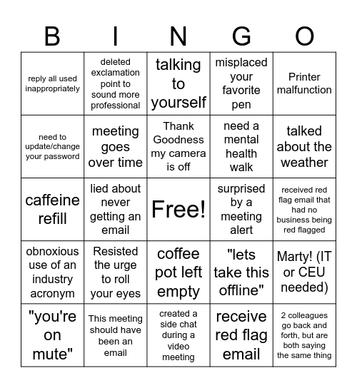 Office Bingo Card