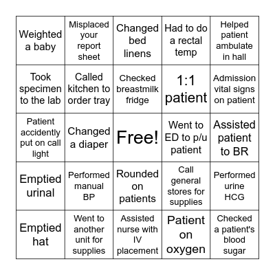 Pediatric Nurse's Week Bingo Card