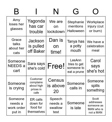 Food Service Week Bingo Card