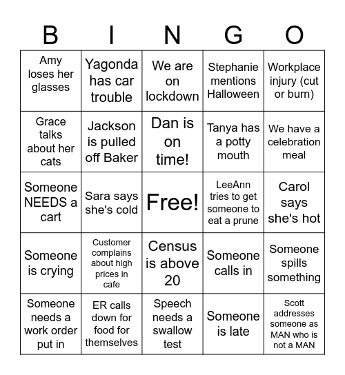 Food Service Week Bingo Card