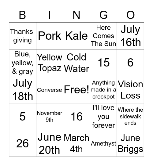 Baby Briggs Bingo! Bingo Card