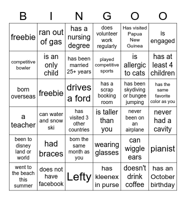 Ladies Bible Study Game Night Bingo Card