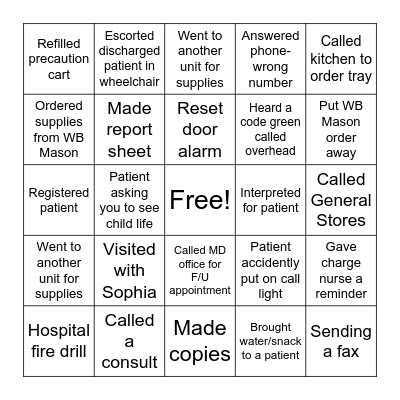 Pediatric Nurse's Week Bingo Card