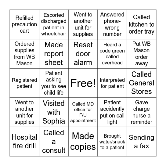 Pediatric Nurse's Week Bingo Card