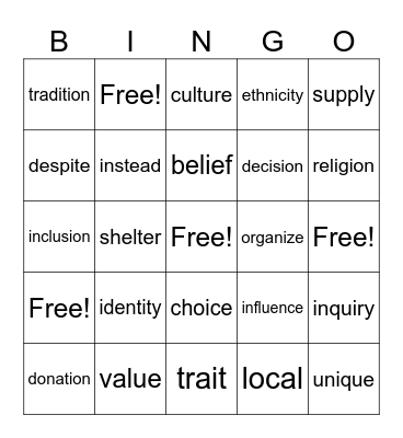 Who We Are Bingo Card