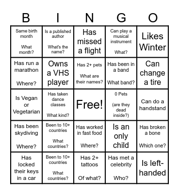 Icebreaker Bingo Card