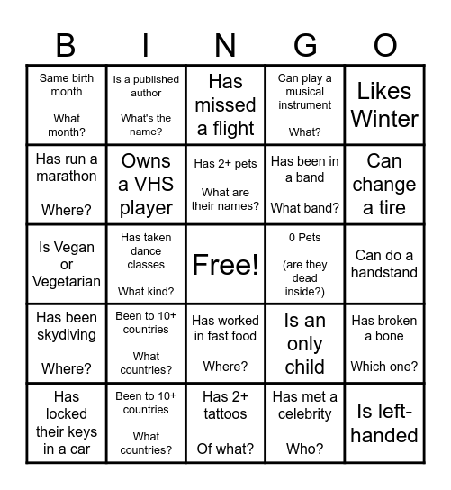 Icebreaker Bingo Card
