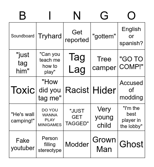 Gorilla Tag Bingo Card