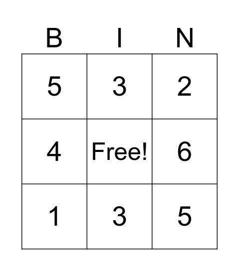 Number Bingo Card