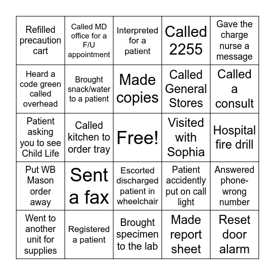 Pediatric Nurse's Week Bingo Card