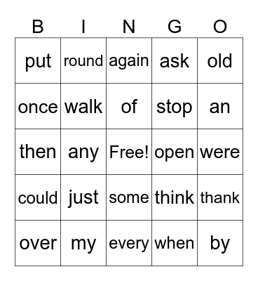 Word Wall Bingo Card