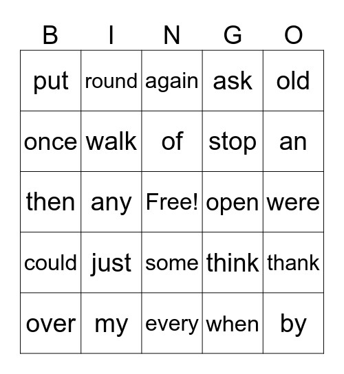 Word Wall Bingo Card