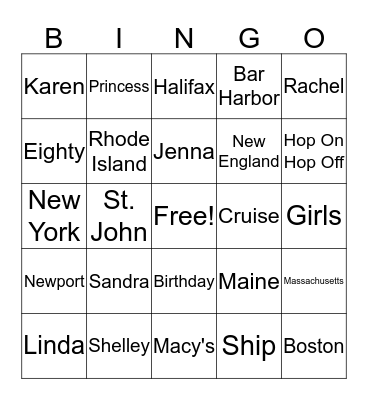Birthday Cruise BINGO! Bingo Card