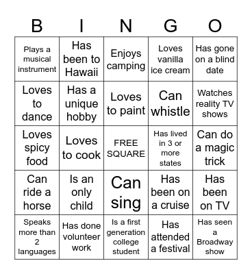 Get to Know You BINGO Card
