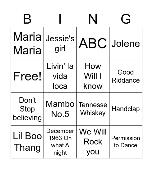 Music Bingo Card