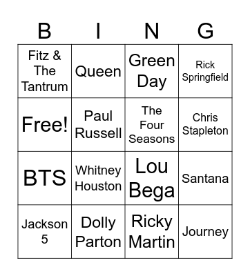 Artist Bingo Card